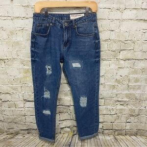 NEW Wish List Medium Wash Distressed Cuffed Cotton Jeans
